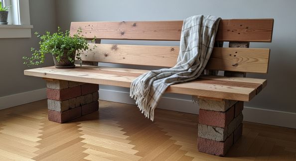 Construire un Banc Intérieur avec des Briques et Planches Recyclées
